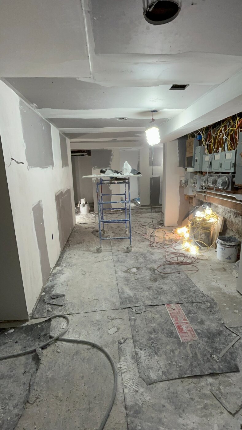 Commercial gypsum board and plaster work in progress